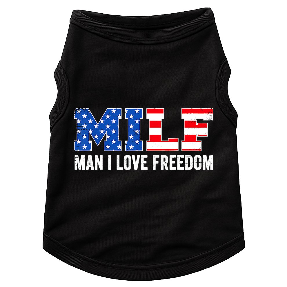 MILF Man I Love Freedom Funny Patriotic American 4th Of July Doggie Tank
