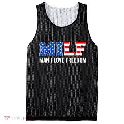 MILF Man I Love Freedom Funny Patriotic American 4th Of July Mesh Reversible Basketball Jersey Tank