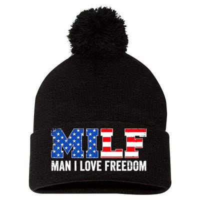MILF Man I Love Freedom Funny Patriotic American 4th Of July Pom Pom 12in Knit Beanie