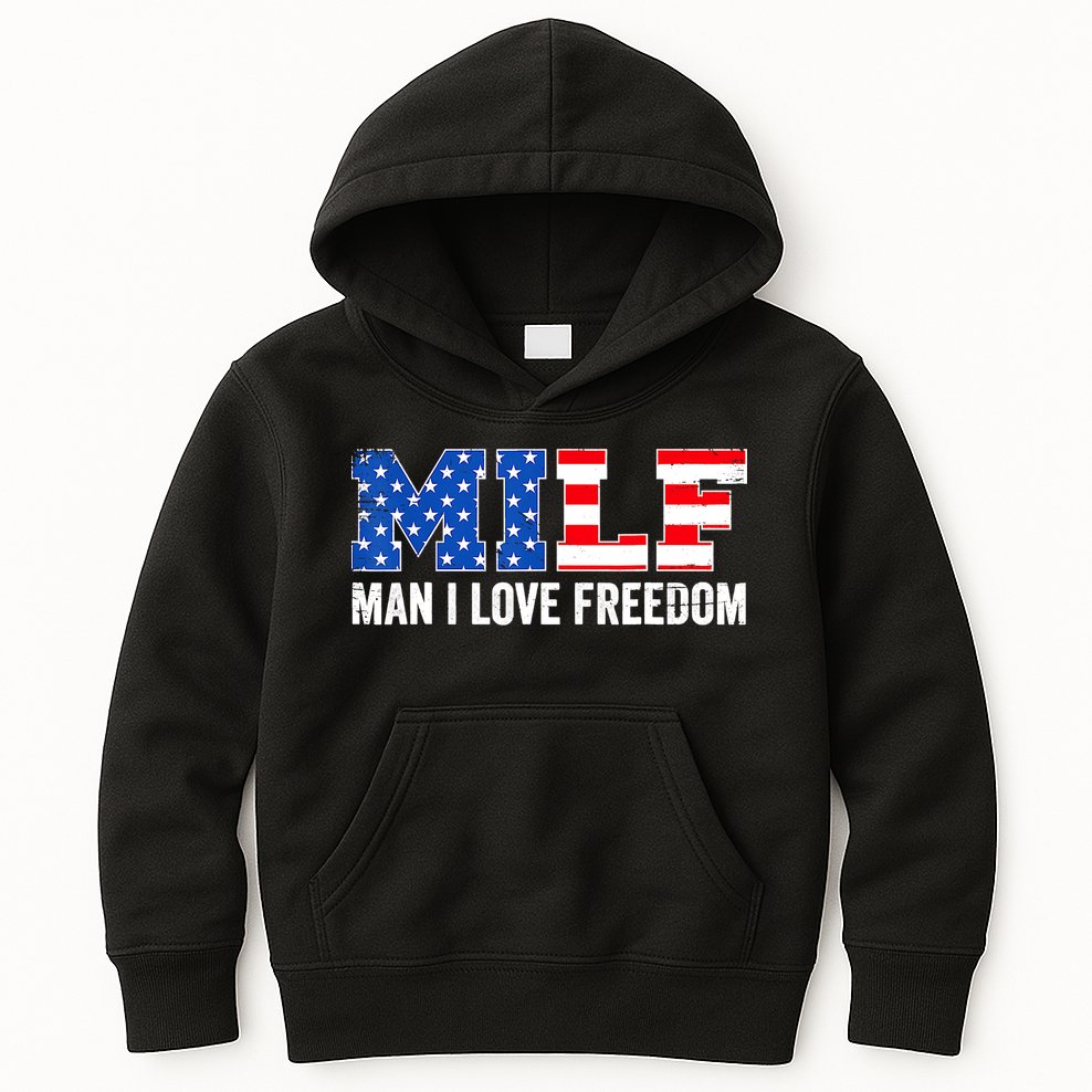 MILF Man I Love Freedom Funny Patriotic American 4th Of July Kids Hoodie