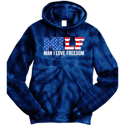 MILF Man I Love Freedom Funny Patriotic American 4th Of July Tie Dye Hoodie