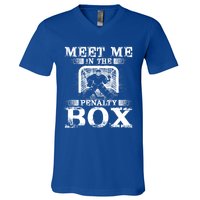 Meet Me In The Penalty Box Funny Ice Hockey Goalie Gift V-Neck T-Shirt