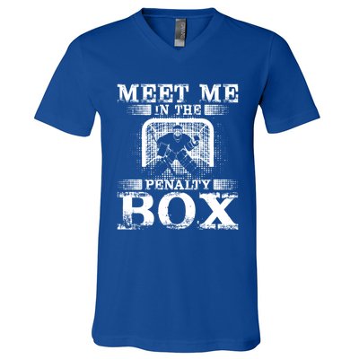 Meet Me In The Penalty Box Funny Ice Hockey Goalie Gift V-Neck T-Shirt