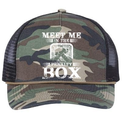 Meet Me In The Penalty Box Funny Ice Hockey Goalie Gift Retro Rope Trucker Hat Cap