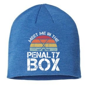 Meet Me In The Penalty Box Retro Ice Hockey Funny Humor Gift Sustainable Beanie