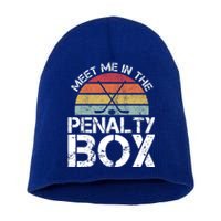 Meet Me In The Penalty Box Retro Ice Hockey Funny Humor Gift Short Acrylic Beanie