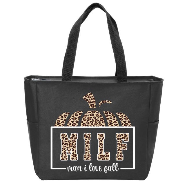 MILF Man I Love Fall Cheetah Pumpkin Cute Zip Tote Bag
