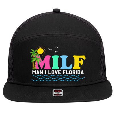 MILF Man I Love Florida Beach Summer Vacation Palm Tree 7 Panel Mesh Trucker Snapback Hat