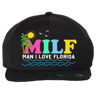 MILF Man I Love Florida Beach Summer Vacation Palm Tree Wool Snapback Cap