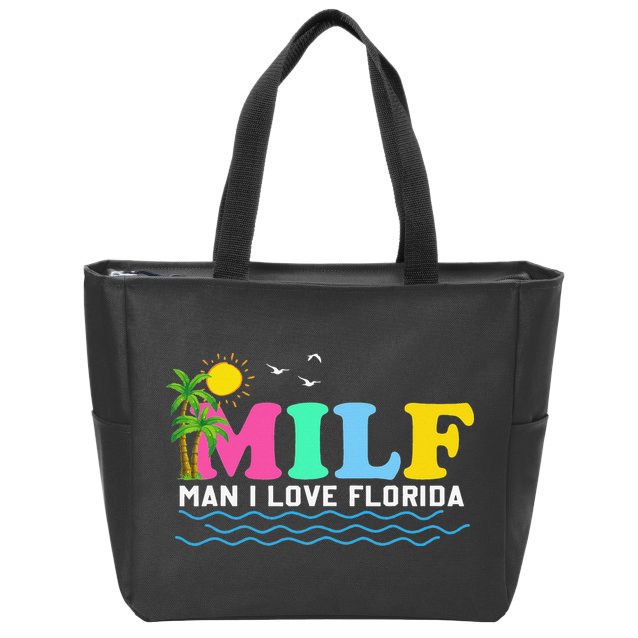 MILF Man I Love Florida Beach Summer Vacation Palm Tree Zip Tote Bag