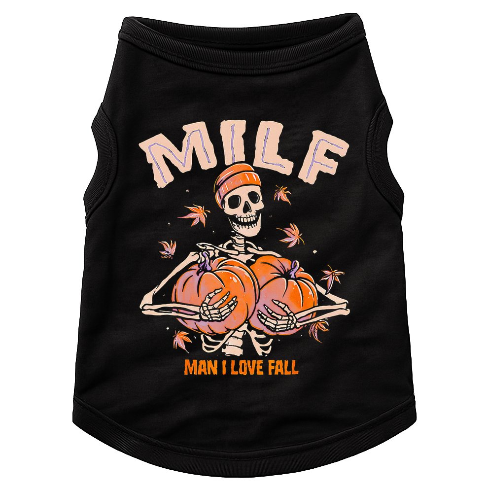 MILF Man I Love Fall Funny Spooky Skeleton Pumpkin Halloween Doggie Tank