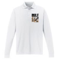 Milf Man I Love Felines Performance Long Sleeve Polo