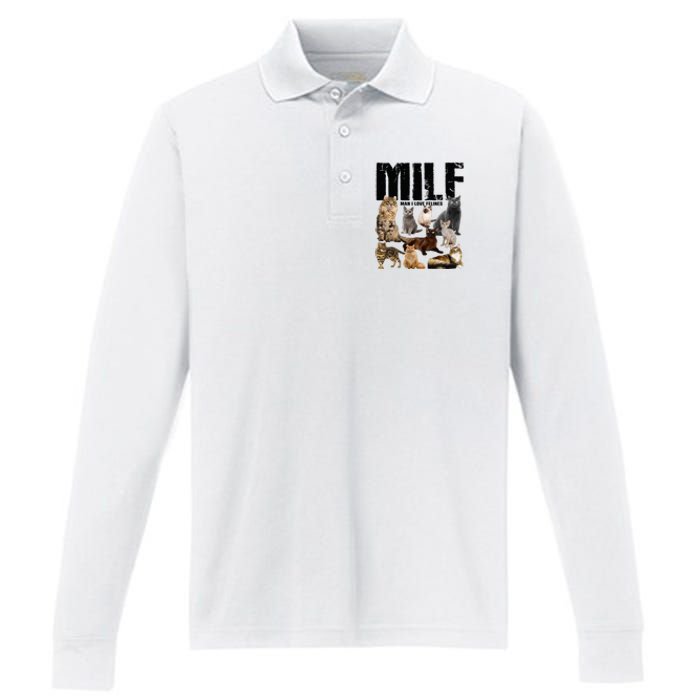 Milf Man I Love Felines Performance Long Sleeve Polo