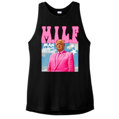 M.I.L.F Man I Love Felons Funny Trump Pink 2024 Election Ladies PosiCharge Tri-Blend Wicking Tank