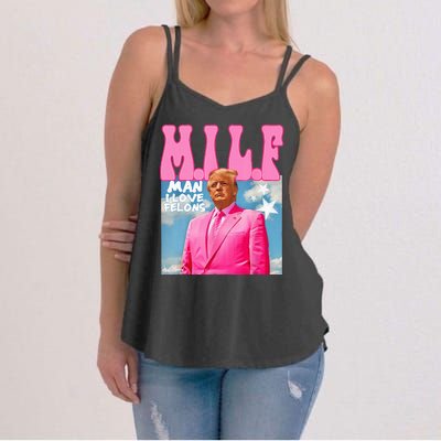 M.I.L.F Man I Love Felons Funny Trump Pink 2024 Election Women's Strappy Tank