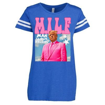 M.I.L.F Man I Love Felons Funny Trump Pink 2024 Election Enza Ladies Jersey Football T-Shirt