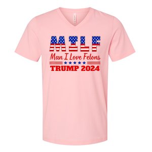 Milf Man I Love Felons Trump Girl For Trump 2024 Usa V-Neck T-Shirt