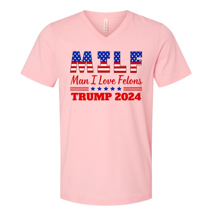 Milf Man I Love Felons Trump Girl For Trump 2024 Usa V-Neck T-Shirt