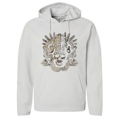 Mexican Mayan Inca Aztec King Skull Performance Fleece Hoodie