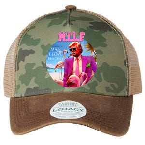 Milf Man I Love Felons Funny Trump Flamingo Pink 2024 Legacy Tie Dye Trucker Hat