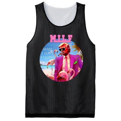 Milf Man I Love Felons Funny Trump Flamingo Pink 2024 Mesh Reversible Basketball Jersey Tank