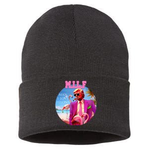 Milf Man I Love Felons Funny Trump Flamingo Pink 2024 Sustainable Knit Beanie