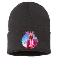 Milf Man I Love Felons Funny Trump Flamingo Pink 2024 Sustainable Knit Beanie