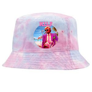 Milf Man I Love Felons Funny Trump Flamingo Pink 2024 Tie-Dyed Bucket Hat