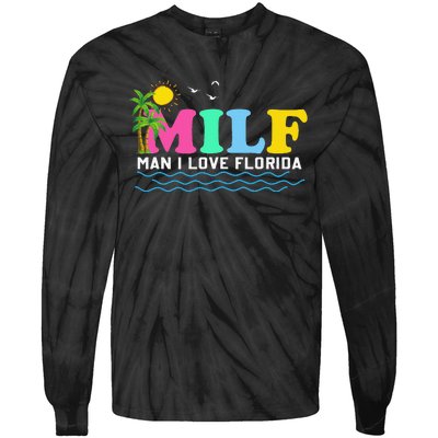 MILF Man I Love Florida Beach Summer Vacation Palm Tree Tie-Dye Long Sleeve Shirt