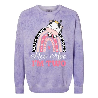 Moo Moo Im Two Birthday Outfit 2nd Bday Colorblast Crewneck Sweatshirt