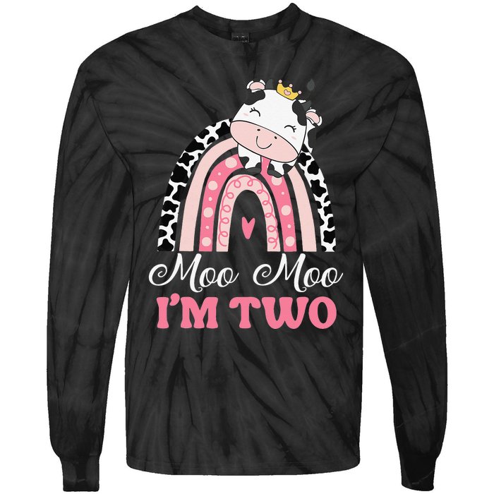 Moo Moo Im Two Birthday Outfit 2nd Bday Tie-Dye Long Sleeve Shirt