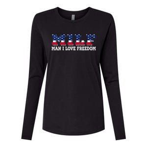 MILF Man I Love Freedom Funny Patriotic Womens Cotton Relaxed Long Sleeve T-Shirt