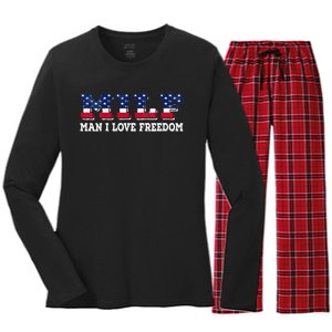 MILF Man I Love Freedom Funny Patriotic Women's Long Sleeve Flannel Pajama Set 