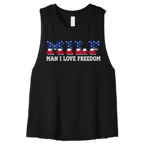 MILF Man I Love Freedom Funny Patriotic Women's Racerback Cropped Tank