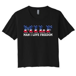 MILF Man I Love Freedom Funny Patriotic Women's Crop Top Tee