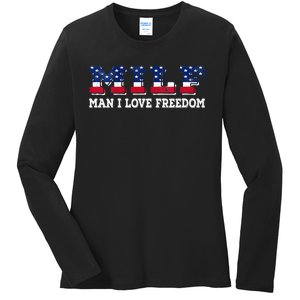 MILF Man I Love Freedom Funny Patriotic Ladies Long Sleeve Shirt