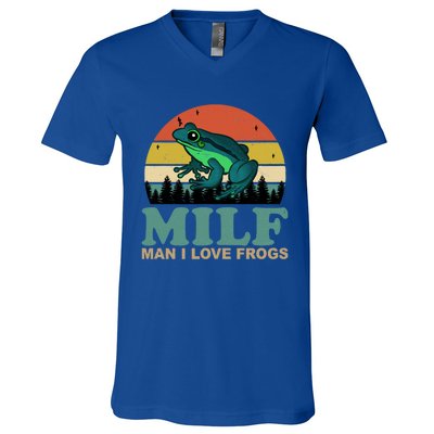 Milf Man I Love Frogs Funny Amphibian Lovers V-Neck T-Shirt