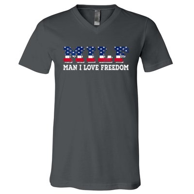 MILF Man I Love Freedom Funny Patriotic V-Neck T-Shirt