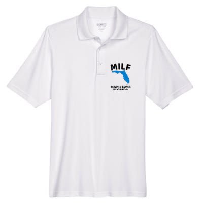 MILF Man I Love Florida Funny Miami United States Tampa Men's Origin Performance Piqué Polo