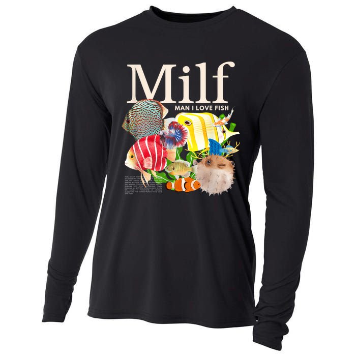 Milf Man I Love Fish Funny Fishing Fisherman Humor Nature Cooling Performance Long Sleeve Crew