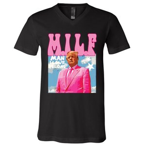 Milf Man I Love Felons Funny Trump Pink 2024 For President V-Neck T-Shirt