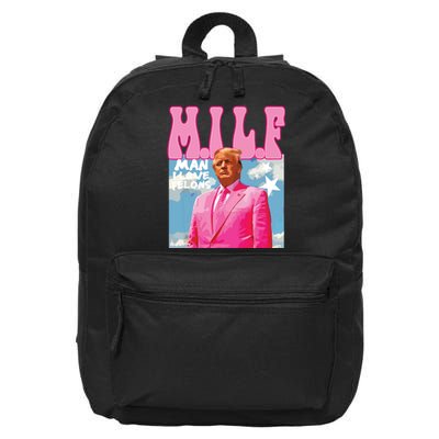 Milf Man I Love Felons Funny Trump Pink 2024 For President 16 in Basic Backpack