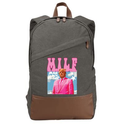 Milf Man I Love Felons Funny Trump Pink 2024 For President Cotton Canvas Backpack