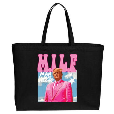 Milf Man I Love Felons Funny Trump Pink 2024 For President Cotton Canvas Jumbo Tote