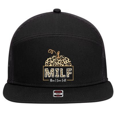 MILF Man I Love Fall Leopard Pumpkin Funny 7 Panel Mesh Trucker Snapback Hat