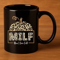 MILF Man I Love Fall Leopard Pumpkin Funny 11oz C Handle Ceramic Mug