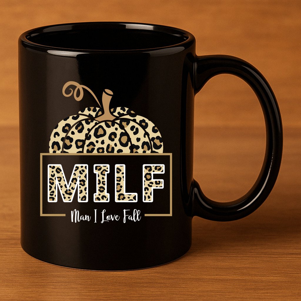 MILF Man I Love Fall Leopard Pumpkin Funny 11oz C Handle Ceramic Mug