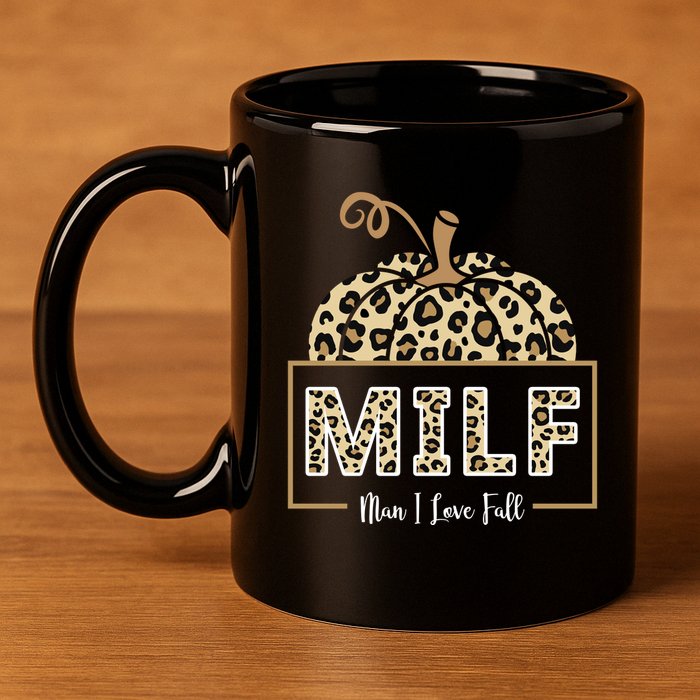MILF Man I Love Fall Leopard Pumpkin Funny 11oz C Handle Ceramic Mug