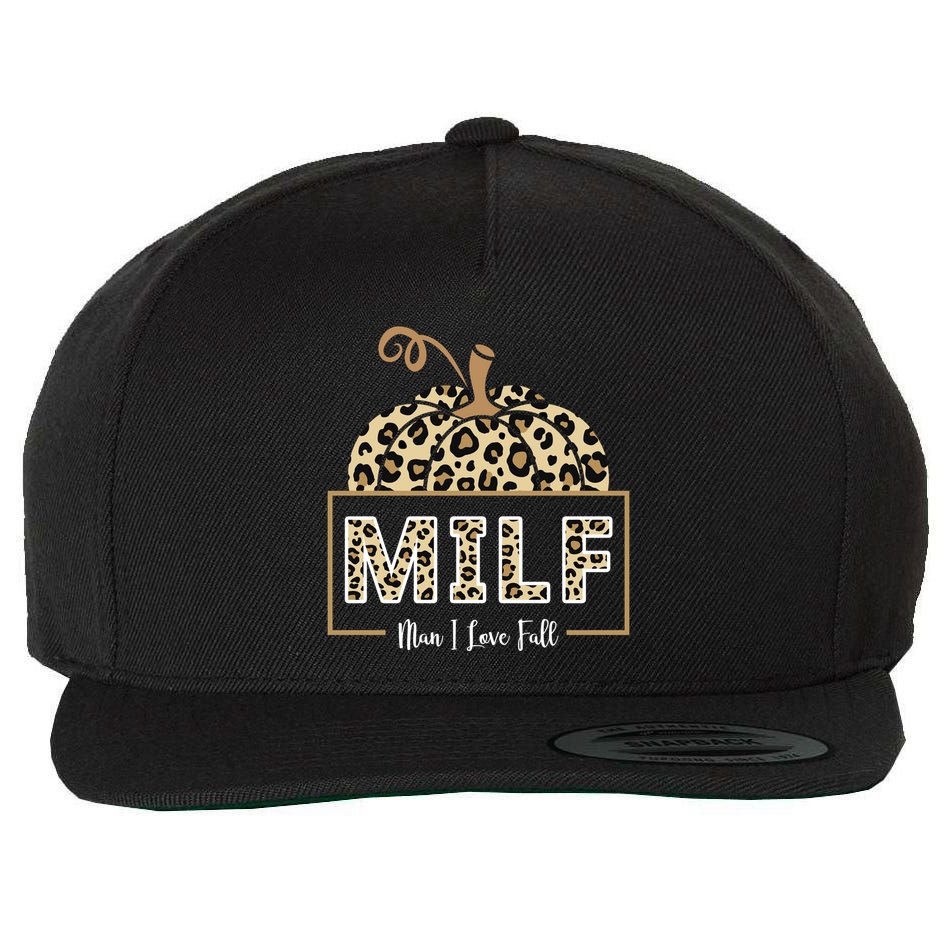 MILF Man I Love Fall Leopard Pumpkin Funny Wool Snapback Cap