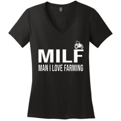 Milf Man I Love Farming Kansas State Purple Football Fan Women's V-Neck T-Shirt